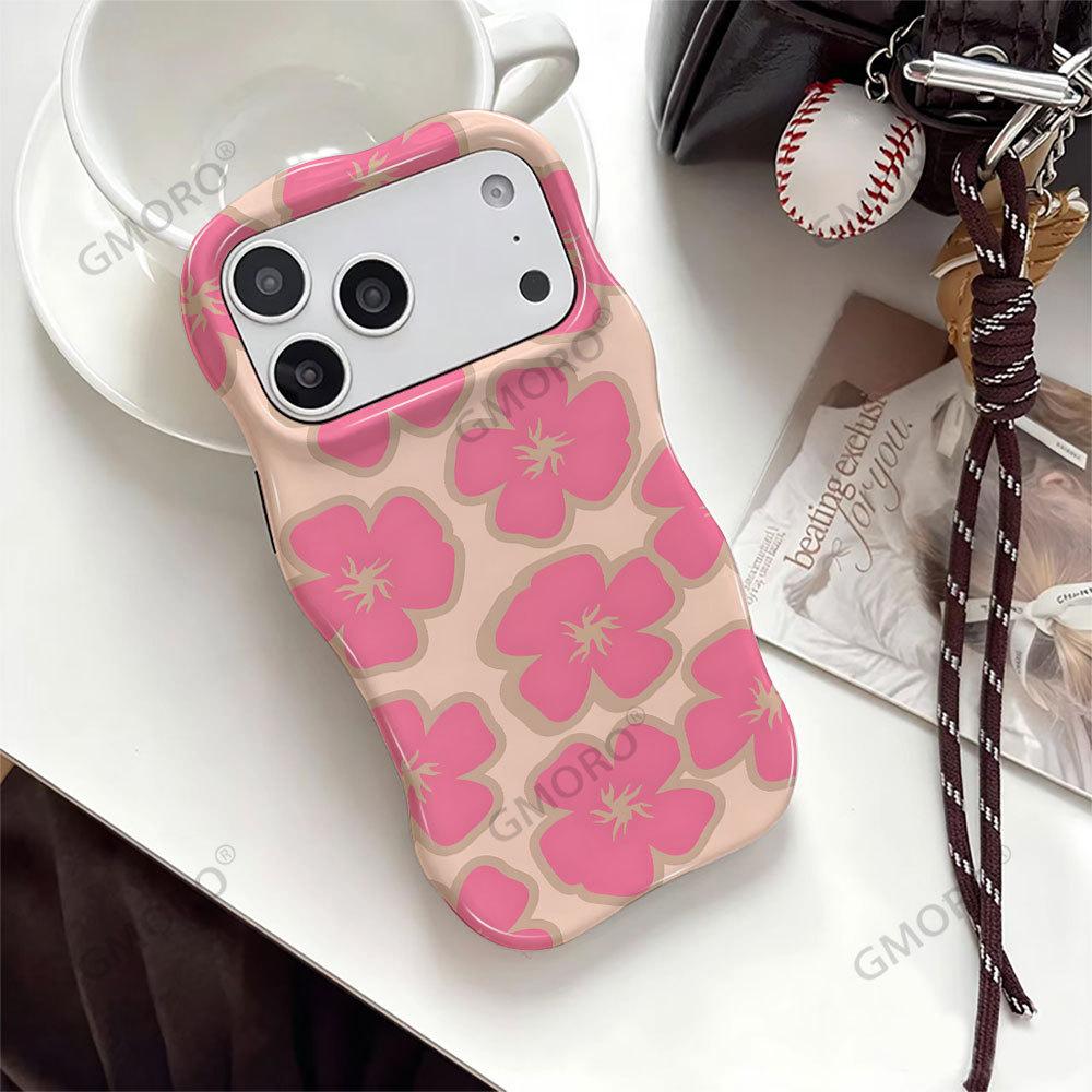 Pink flower mobile phone case Apple 17promax high-value wavy film 2-in-1 protective case iPhone14