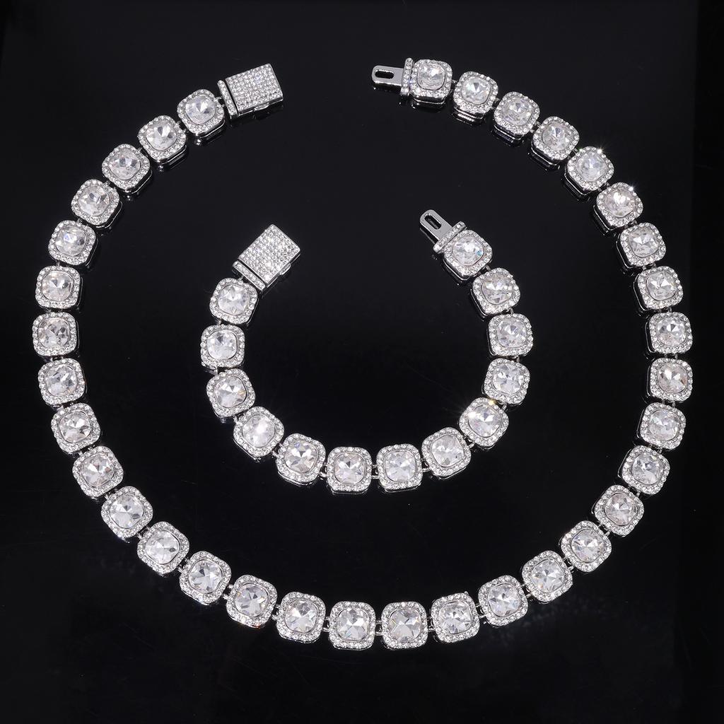 Shiny Round Rhinestone Hip Hop Tennis Chain Bracelet Necklace Set for Women Men Jewelry Gift