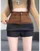 Plus Size Brown Suede A-line High Waist Slimming Skirt for Women, Spring/Autumn