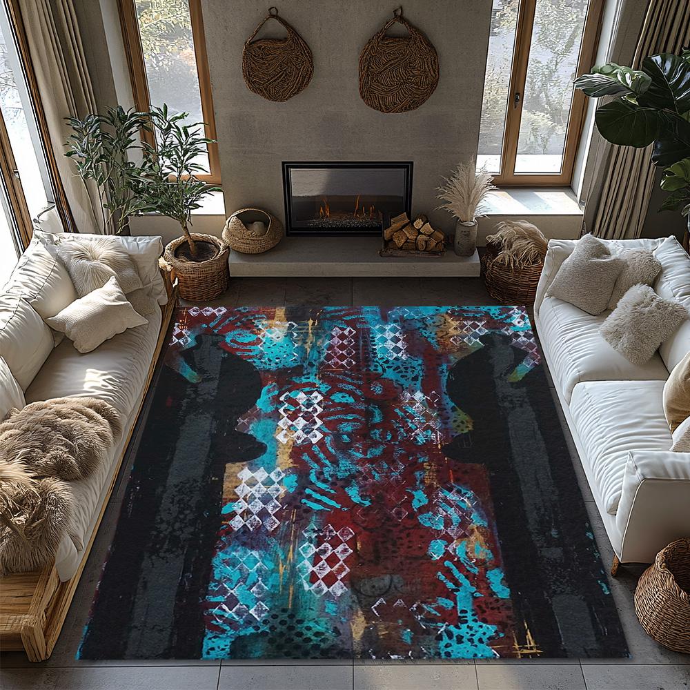 Unique Abstract Area Rug Modern Geometric Floor Mat Living Room Decor Non Slip Home Carpet Bedroom Runner Rug Artistic Design