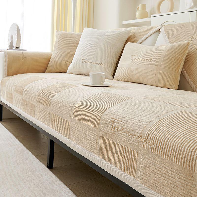 

Plush Sofa Cushion Winter Non-Slip Simple Modern Seat Cushion Fashionable Cream Wind Backrest Leather Sofa Cover Towel Cover Cloth 70*70cm