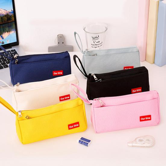 Canvas Pencil Case for Students Large Capacity Double-Layer Pen Bag Waterproof Portable Stationery Organizer for School Office