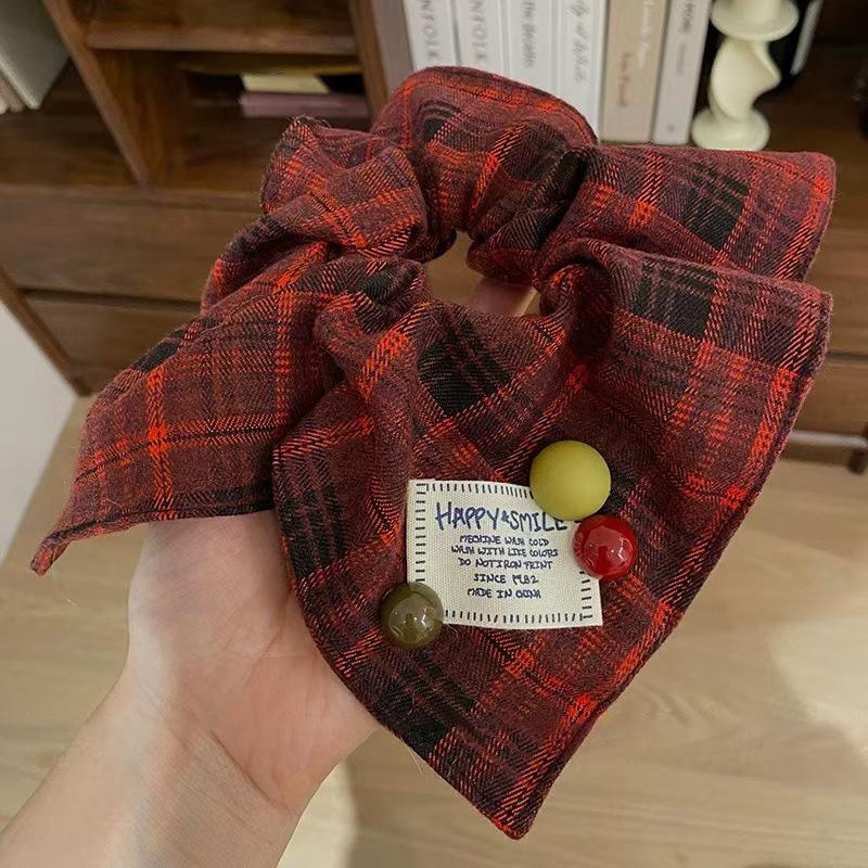 Plaid Square Scarf Hair Scrunchies Headbands For Women Girl Cute Head Rope Tie Ponytail Hair Band
