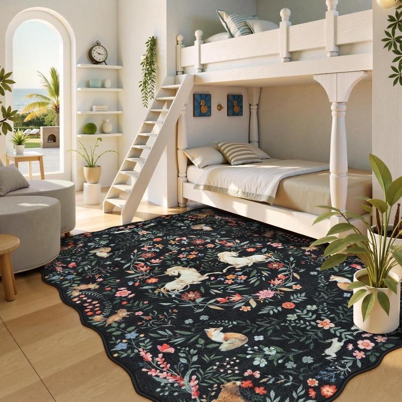 Animal Plant Living Room Carpet Nordic Print Bedroom Rug Machine Washable Fashion Light Luxury Coffee Table Soft Mat Tapis