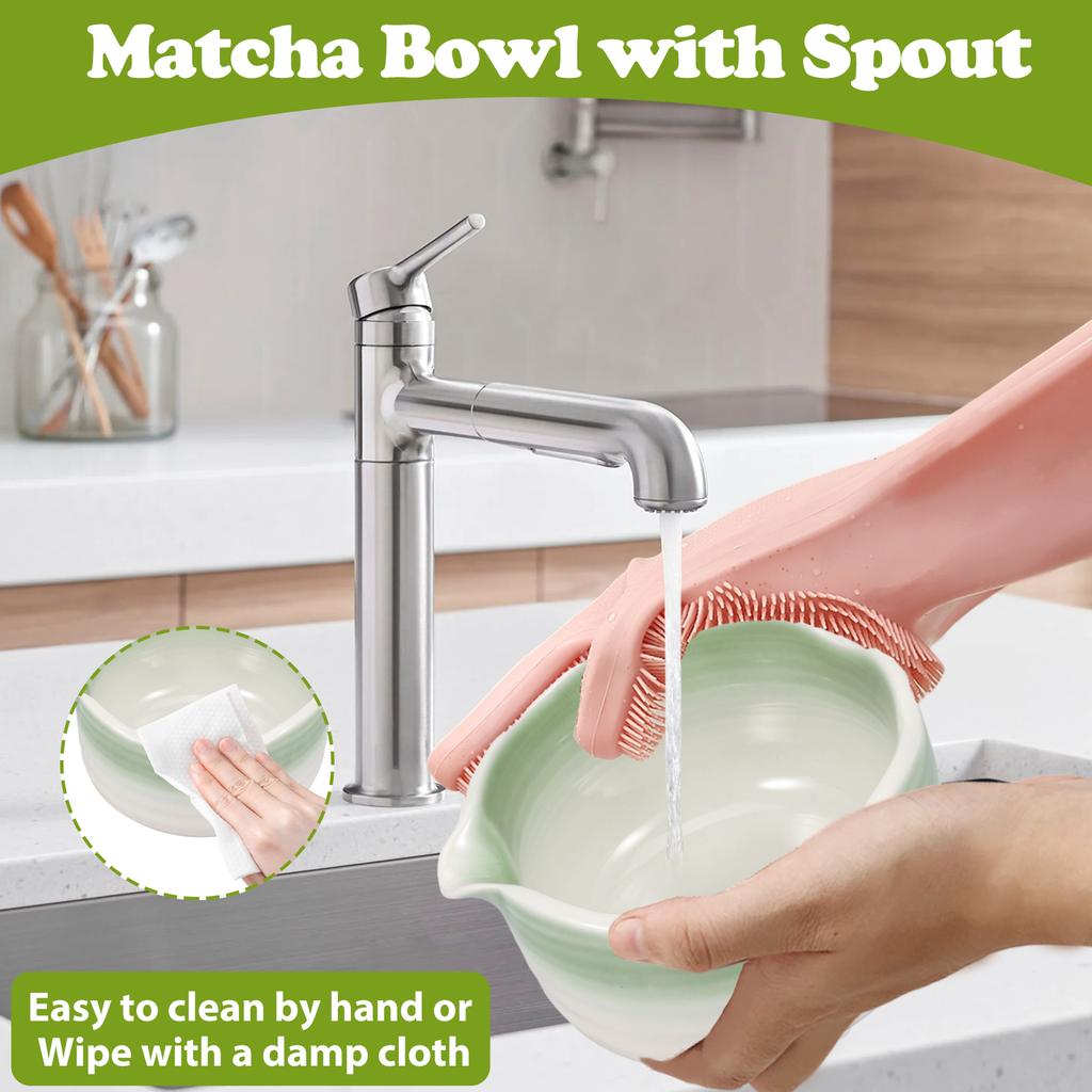 2 Pcs Matcha Making Kit Gradient Color Waved Rim Design Matcha Bowls and Ceramic Tea Whisk Stand Heat Coldness Resistant Tea Set