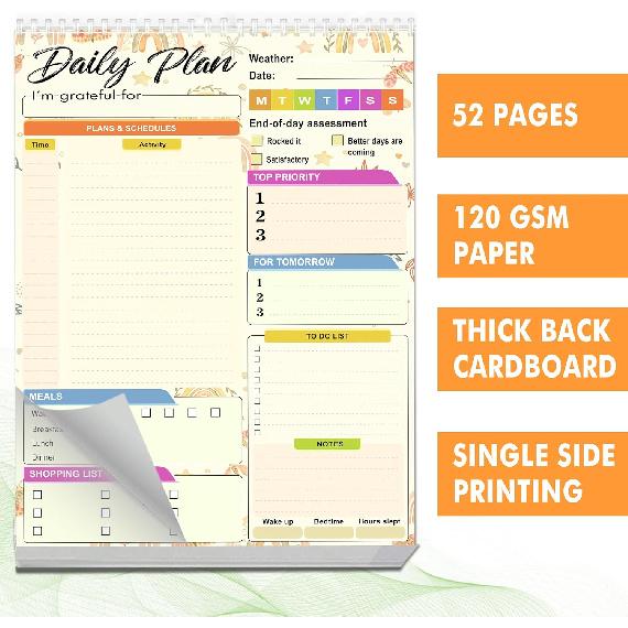 Daily planner notepad - Undated Daily Planner 52 Sheets 8.5" X 11" Daily for To-Do Lists, Habit Tracking, Academic Scheduling, and Productivity Goals