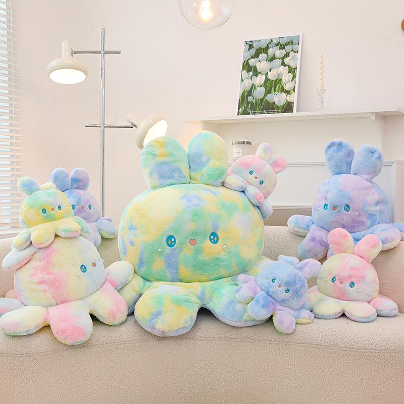Cute Octopus Rabbit Plush Toys BaBy Kids Gift Lovely Cartoon Stuffed Dolls Double-sided Doll Throwing Pillow Flipped Face Changing Octopus Rabbit Doll