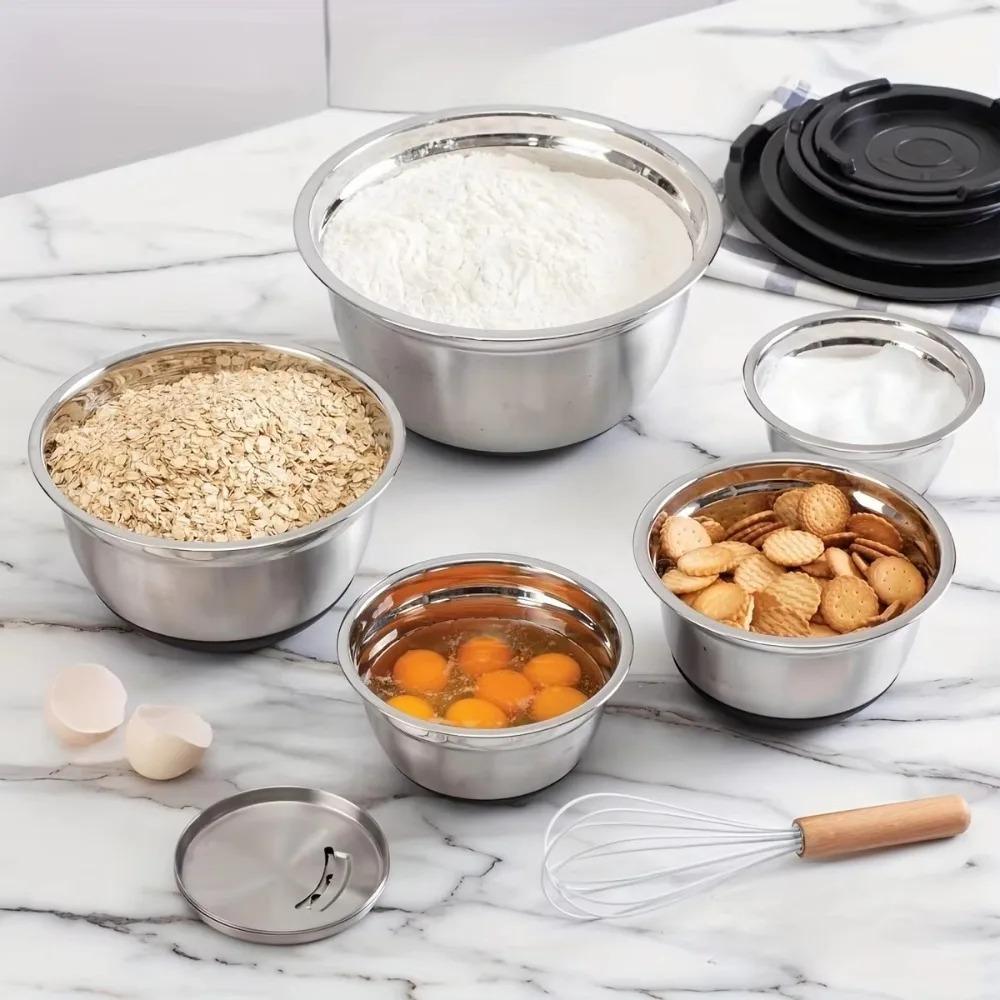 8PCS Set Stainless Steel Mixing Bowls Non-Slip Bottoms with Grater Baking Mixing Basin Kitchen Bowls Baking & Serving