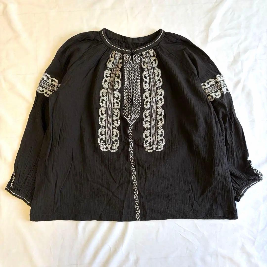 [SLOBE IENA] Embroidery blouse black FREESIZE