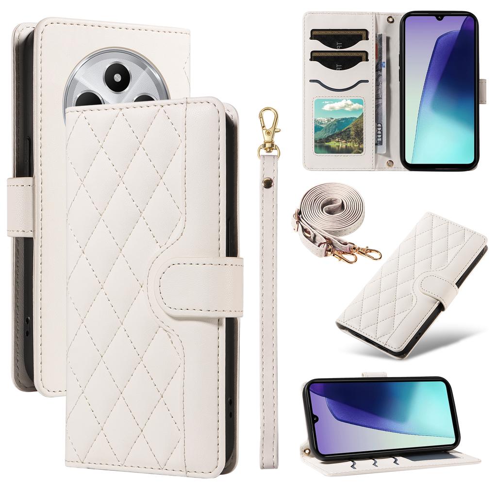 Pentru Xiaomi Poco C75 4G/Redmi 14R 5G/14C 4G Huse Portofel din Piele Romboedrică Husă Telefon cu Curea de Umăr, Curea de Mână