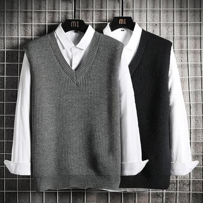 Man Clothes Waistcoat V Neck Vest Knitted Sweaters for Men Business Black Sleeveless Harajuku Fashion
