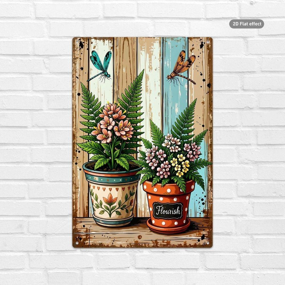 Vintage Metal Wall Poster – Floral Garden Decor, 20x30cm