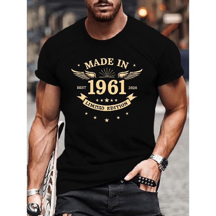 Men'S Vintage 1961 Limited Edition T-Shirt - Golden Wings & MADE IN 1961 Print, 50+ Years Authentic Retro Design, Lightweight Crew Neck Gym & Casual