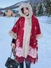 Winter Scarf Women Ladies Layers Poncho Red Snowflakes Tassel Thick Wrap Shawl Casual Warm Scarve Capa Para Mujer Pashmina Cloak