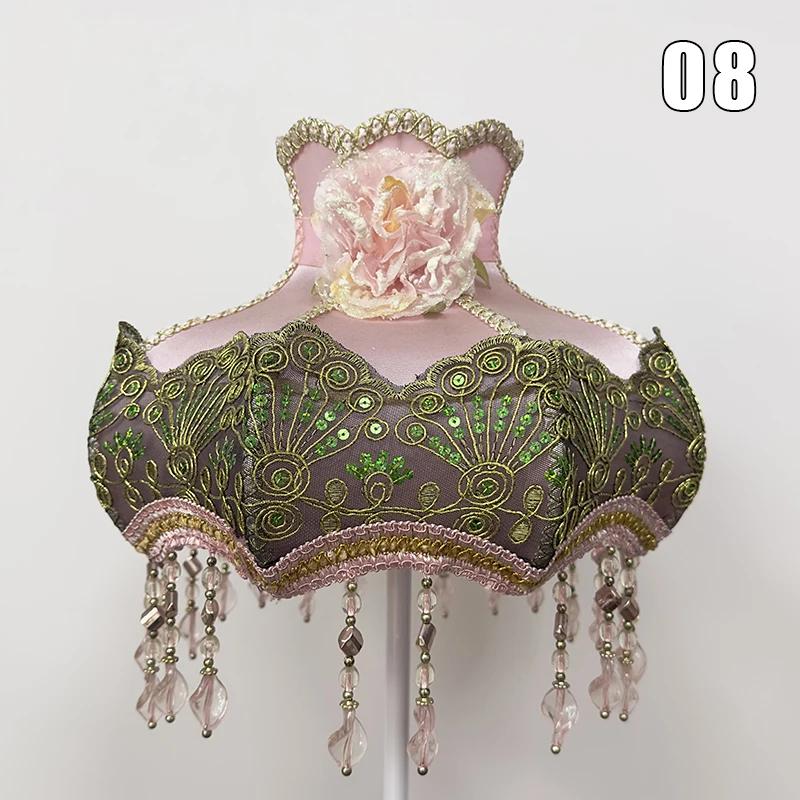 European Style Lampshade Luxury Retro Beaded Lace Flower Bedroom Bedside Lamp Floor Lamp Wall Lamp Dust Cover Home Decoration