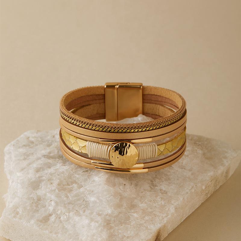 Vintage Rhinestone Braided Leather Bracelet for Women Bohemian Multilayer Wrap Wide Bracelets Party Jewelry Gifts