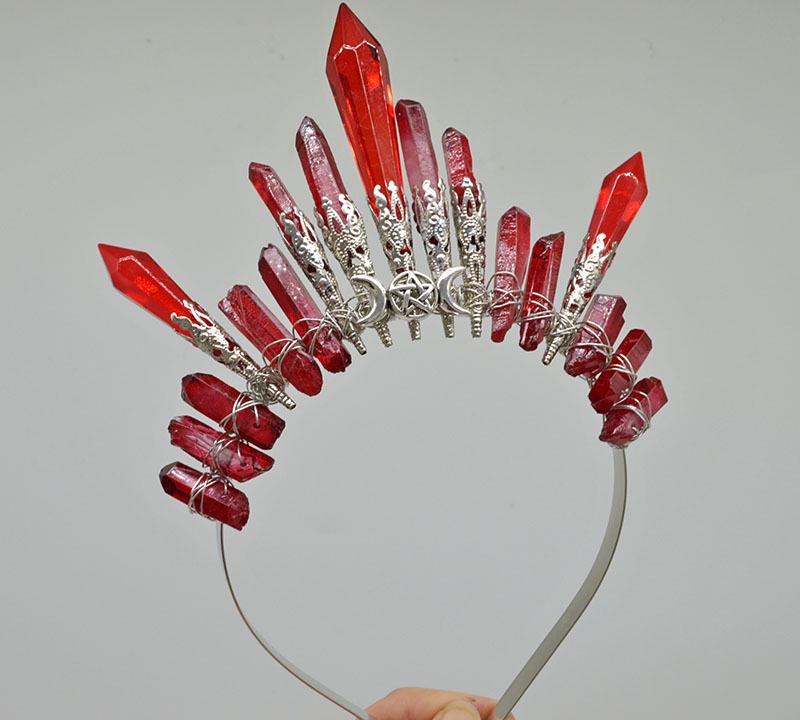 Retro Silver Moon Crystal Glass Crown Headband