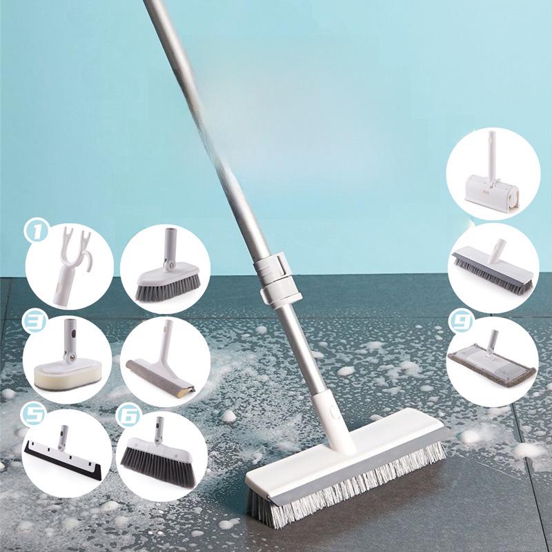 Ensemble de nettoyage ménager: Serpillère, Balai, Raclette, Chiffons, Fourchette, Brosse de salle de bain, Nettoyant pour vitres, Une tige