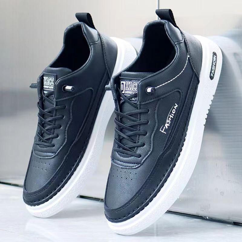 Men's White Plus Velvet Black Skateboard Shoes - Fashionable Autumn Casual Sneakers