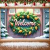 Holiday Welcome Banner Winter Theme Xmas Welcome Sign Christmas Wreath Banner Seasonal Elements Festive Door Banner For Seasonal