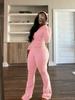 HR24058 Women's Hooded Waffle Texture Raglan Sleeve Flared Casual Set