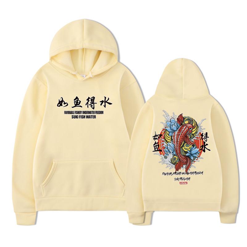 100% cotton new style men's cool male hip-hop hooded sweater Japanese style koi casual sweater streetwear men/women pullovers