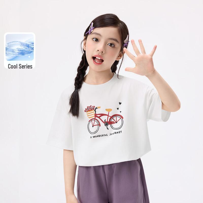 Girls  Round Neck Cartoon Print Short Sleeve T-shirt 120