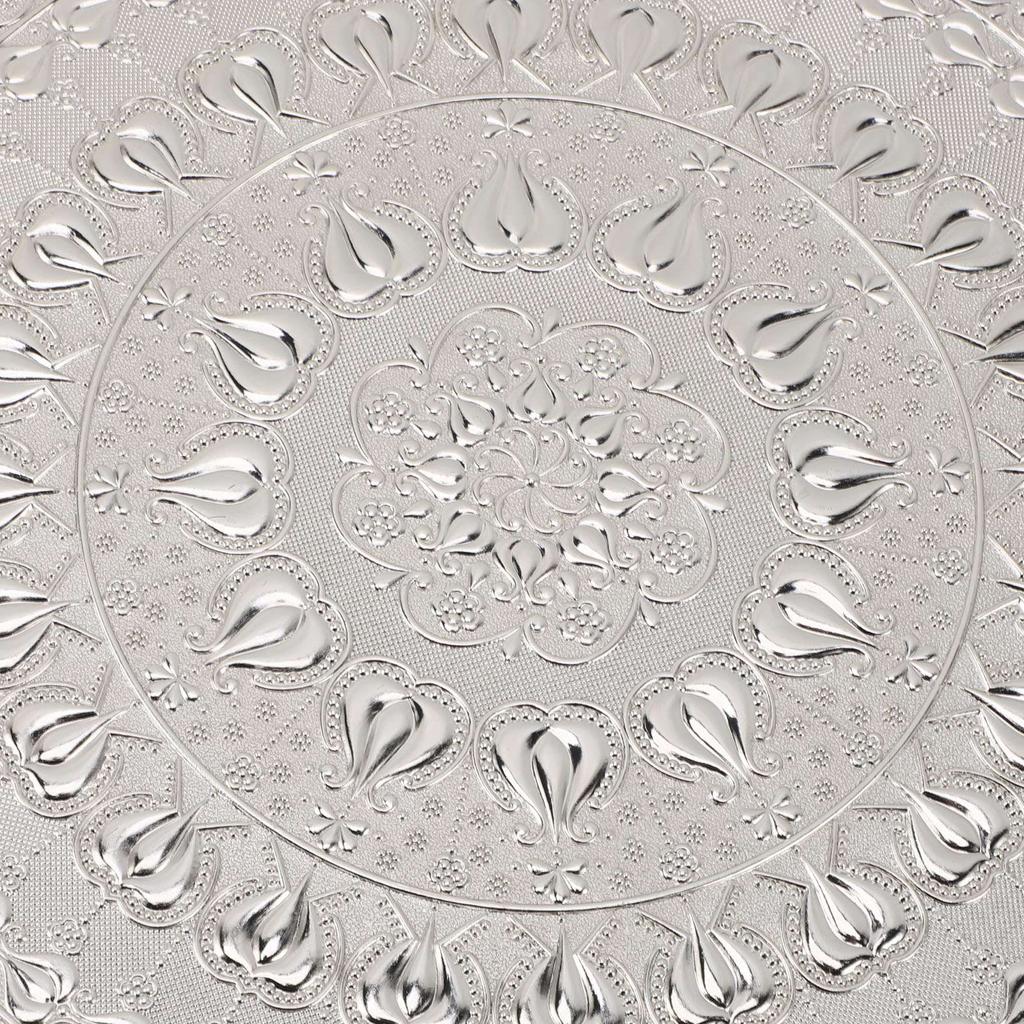 Turkish Tea Coffee Serving Tray Vintage   Embossed Pattern Round Coffee Plate for Bar Outdoor   Dessert