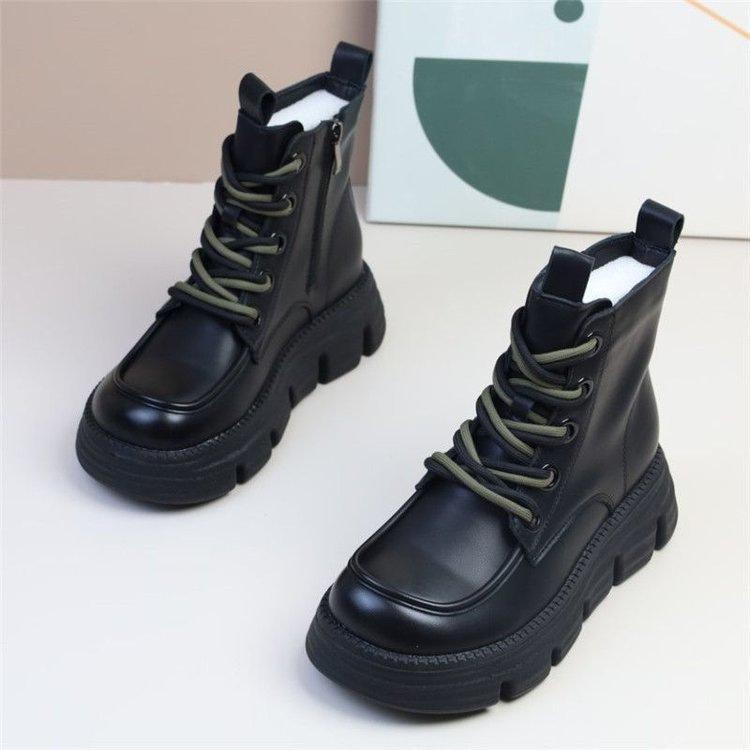 Popular Thick-soled British Martin Boots for Women's Autumn and Winter 2025 New Soft-soled Non-slip Cotton Shoes To Increase Height and Thin Fried St