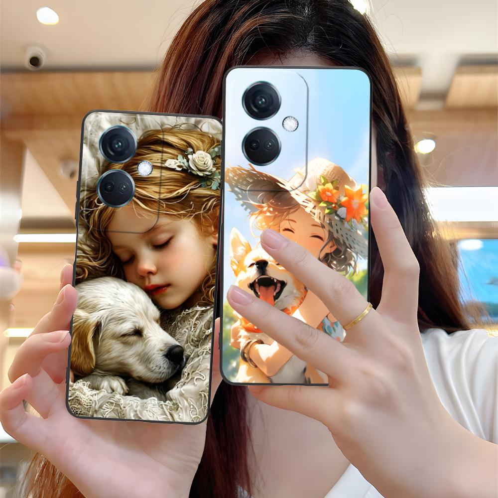 Girl Dog Puppy Matte TPU Mobile Phone Case for OPPO Reno 14 13 12 11 10 9 8 7 6 5 F T Pro 5G Colorful Printing Cover