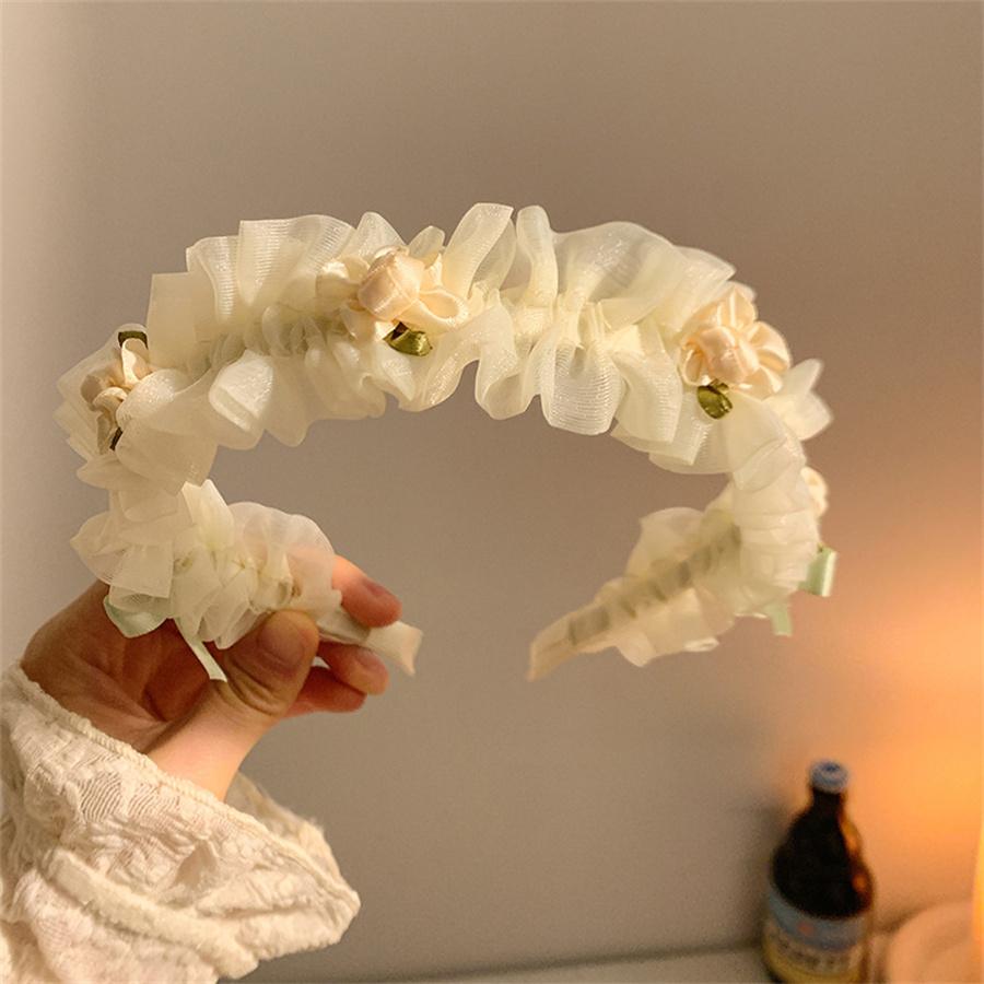 Neuer modischer Netz-Rosen-Stirnband für Damen Kinder Sommer Hoher Schädel Oberteil Falt-Stirnband Breite Kante Haarschmuck Stirnband