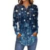 Women's Fashionable Loose-Fit Button-Down Collar Christmas Print Long-Sleeved Top