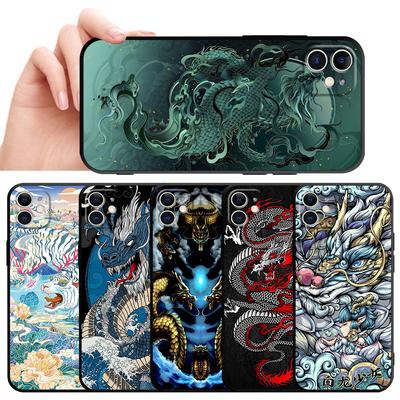 Funda Negra Suave Para Teléfono Para Iphone 12 Mini 13 Pro 8 Plus 7 6s Se 11 14 Pro Max Xr Xs X Cubierta Moda Concha Tigre Dragón Chino