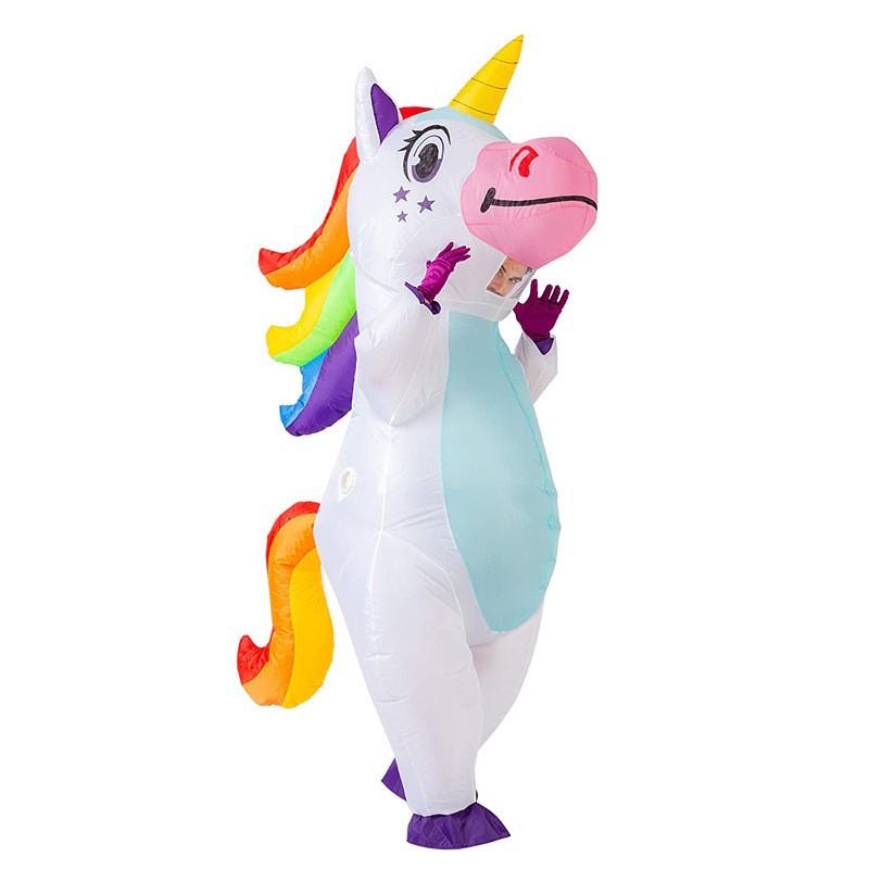 Inflatable Unicorn Costume Adults Halloween Party Cosplay Fun Outfit Colorful Fantasy Dress