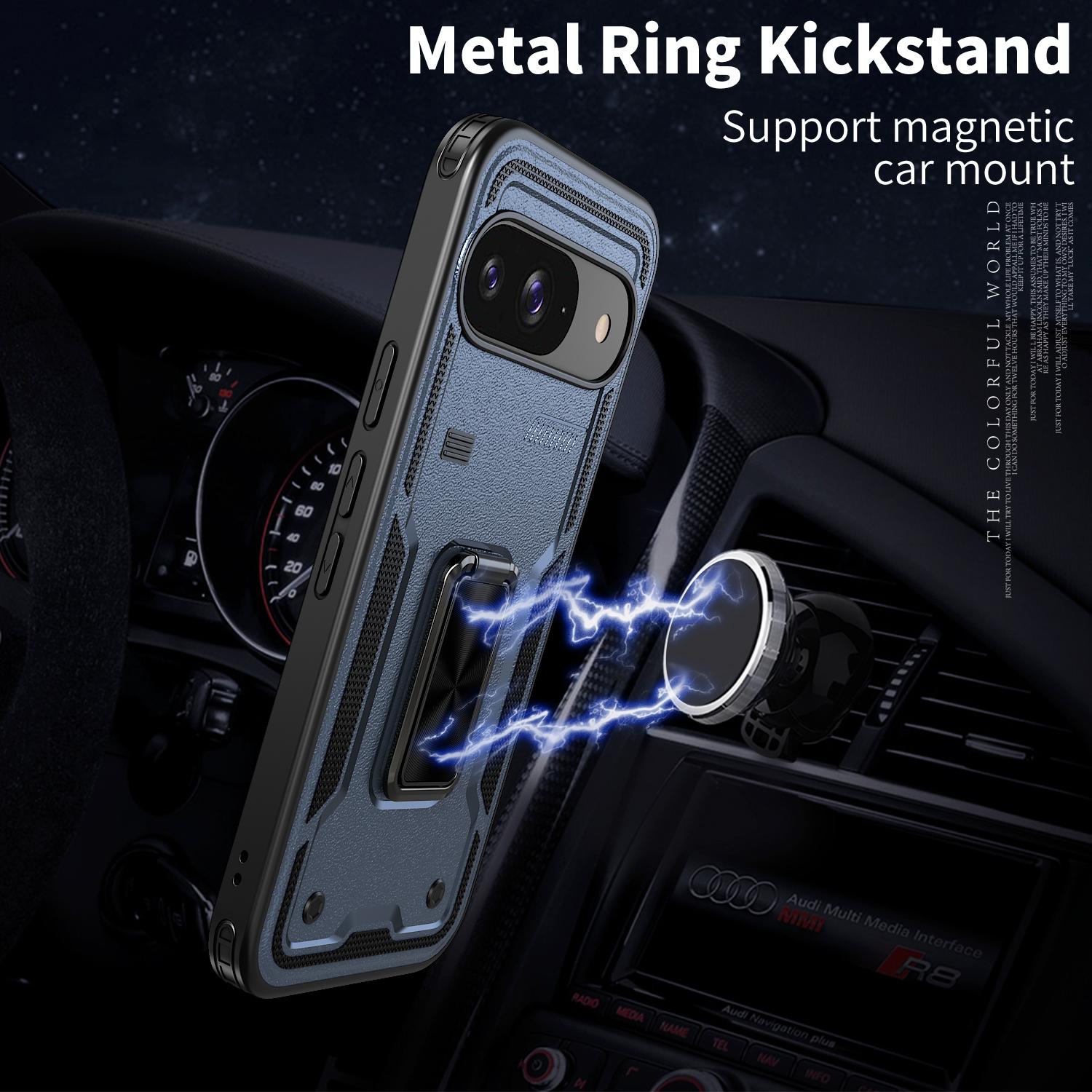 

For Google Pixel 9/9 Pro Case Ring Kickstand Anti-Drop PC+TPU Phone Cover Red