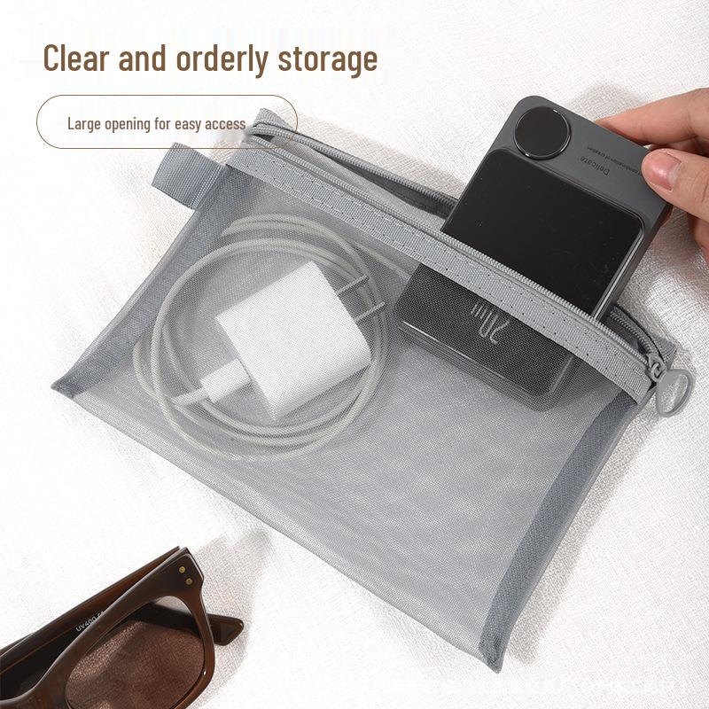 Compact Cosmetic & Essentials Mesh Bag for Women - Lipstick, Cards, Data Cable, Earphones Storage