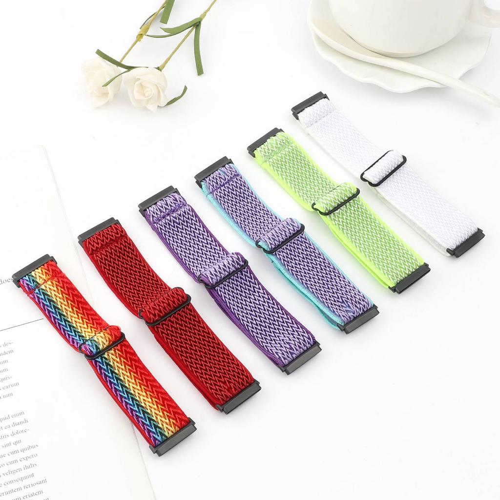 For Fitbit Versa 4/Sense 2 Stretchy Nylon Watch Band Wave Pattern Elastic Braided Replacement Strap