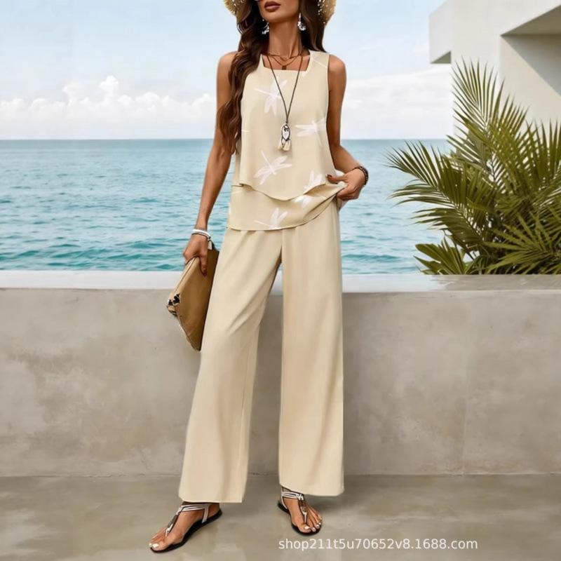 European and American 1D digital printing bohemian women's sleeveless suit is suitable for daily wear and vacation spot