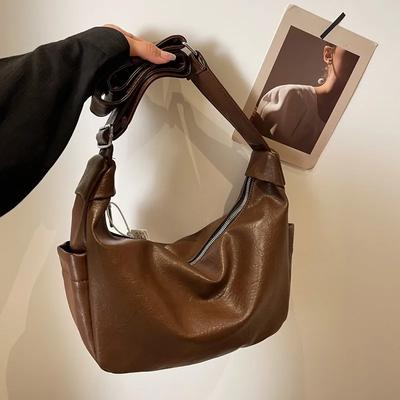 Damen Schultertasche mit Innenfach Weiche PU Taschen Innentasche mit Reißverschluss Solide Quadratisch Hohe Qualität