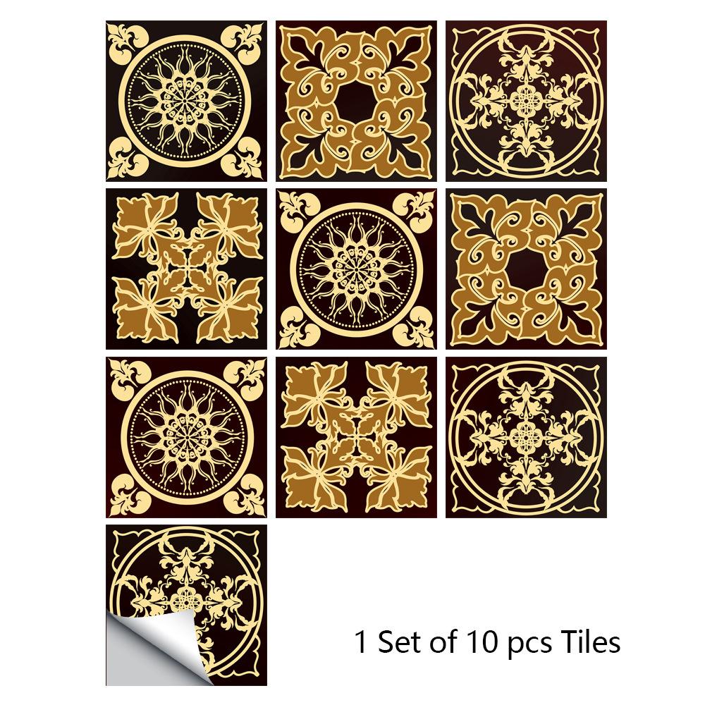 10pcs Retro Pattern Matte Surface Tiles Sticker Transfers Covers for Kitchen Bathroom Tables Floor Hard-wearing Art Wall Decals KTY
