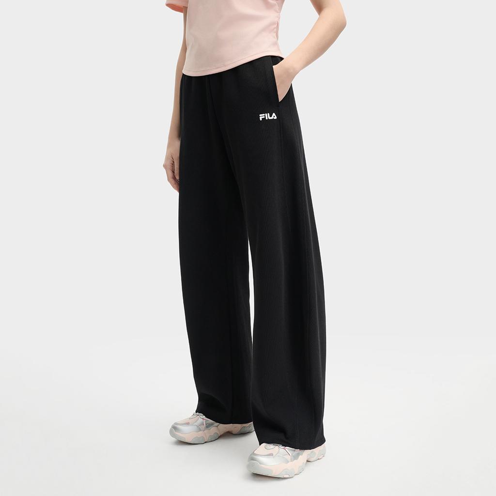 FILA Original Logo Lace-Up Fashion Knitted Wide-Leg Casual Pants Women pants Black F11W529601F-BK