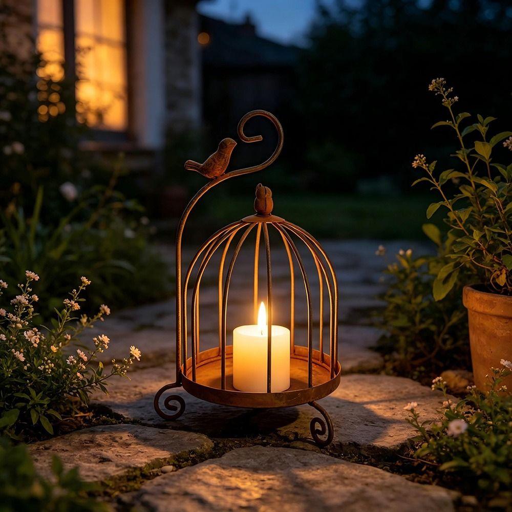 Distressed Iron Decorative Hanging Birdcage Photo Props Iron Candleholder Home Decoration