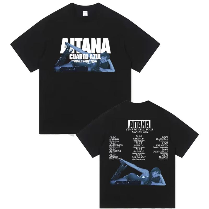 Zangeres Aitana Cuarto Azul Tour 2025 Print T-shirt Unisex Dames Hip Hop Fans Kleding Korte Mouw T-shirts Tops Puur Katoen T-shirt