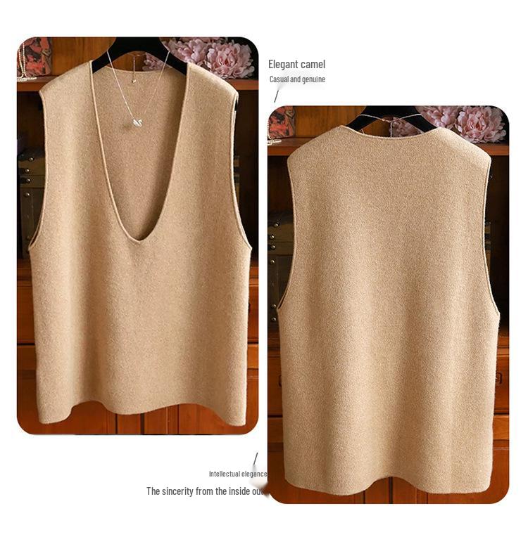 Autumn/Winter Women's V-neck 100% Pure Wool Loose Vest