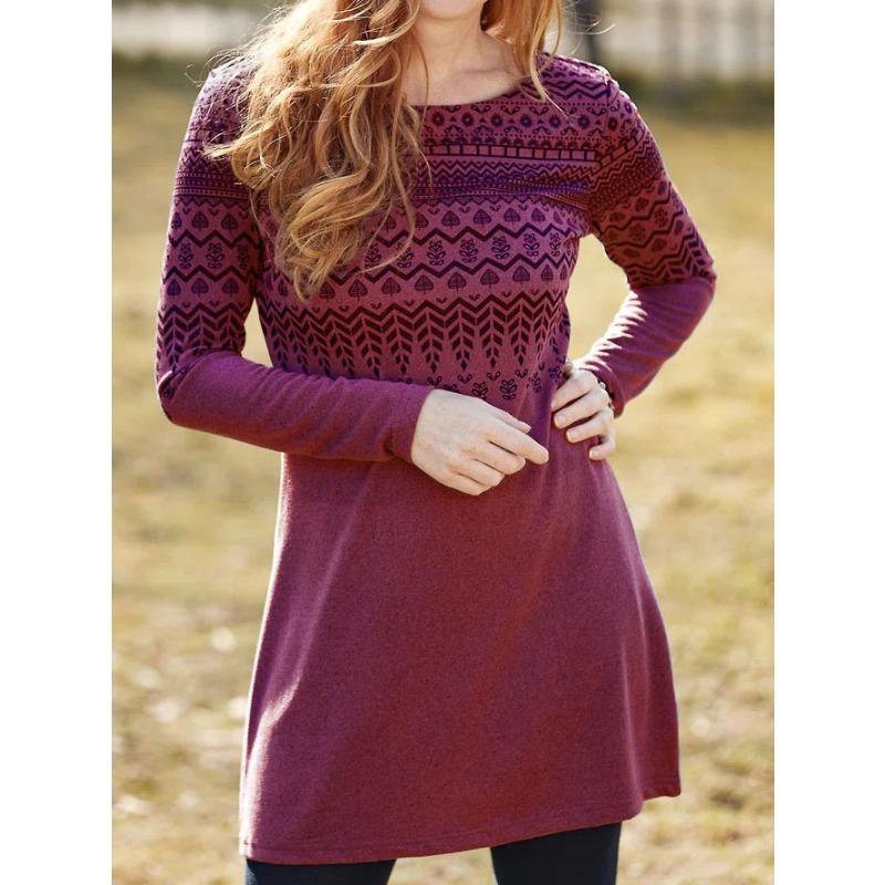 NovaMix Damenmode Herbst Winter Langarm O-Ausschnitt Freizeitkleider