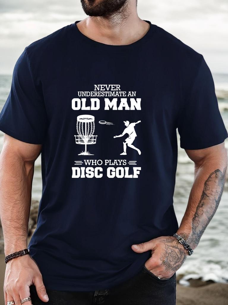 Unisex White Tee Disc Golf Silhouette Retro Letter Slogan Graphic Print Crew Neck Short Sleeve Summer Casual Male Cotton Street Top