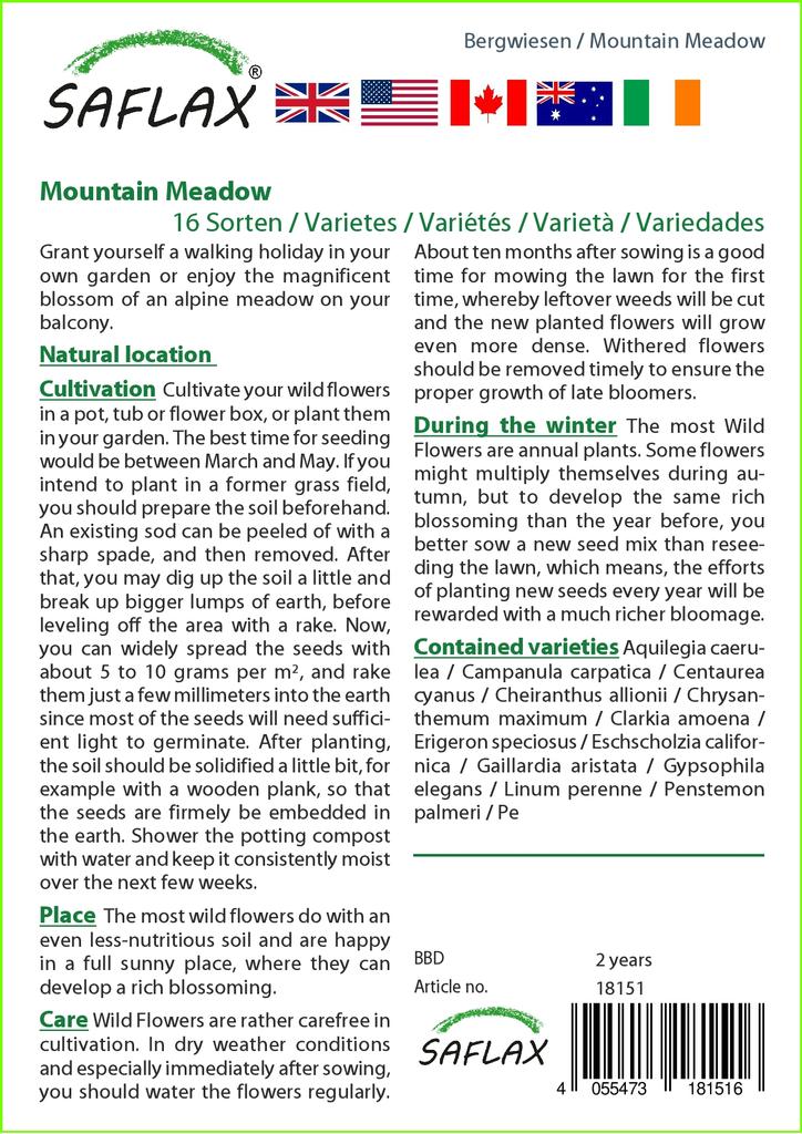 SAFLAX Mountain Meadow - 1000 Seeds - 16 Wildflower Mix