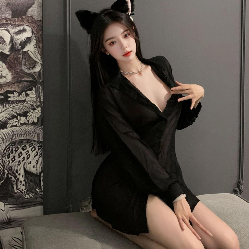 Flirty Lingerie Set: Tempting Nightgown for Small Chest, Mood Enhancing & Easily Removable Shirt