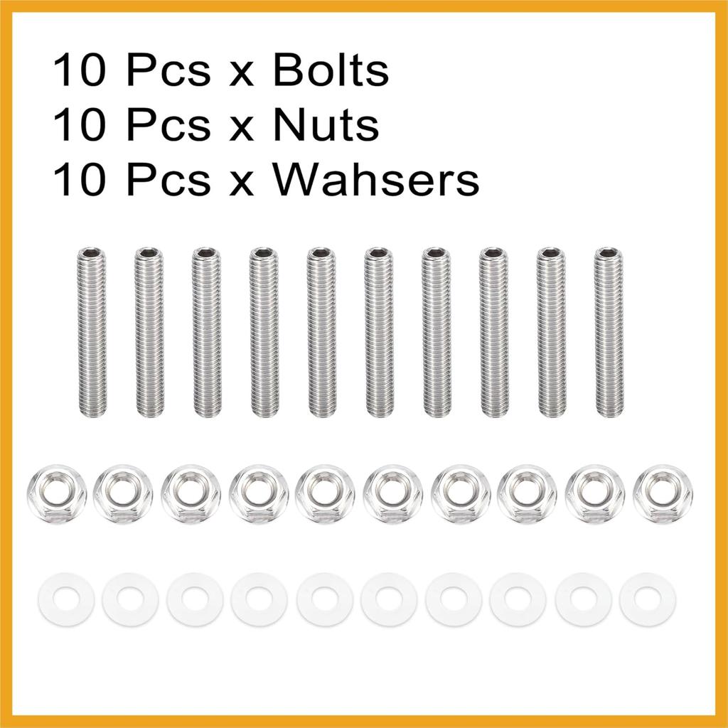 10pcs Stainless Steel Exhaust Manifold Bolt Stud Hardware for Honda for Acura B C D F H K Series Engines Replacement