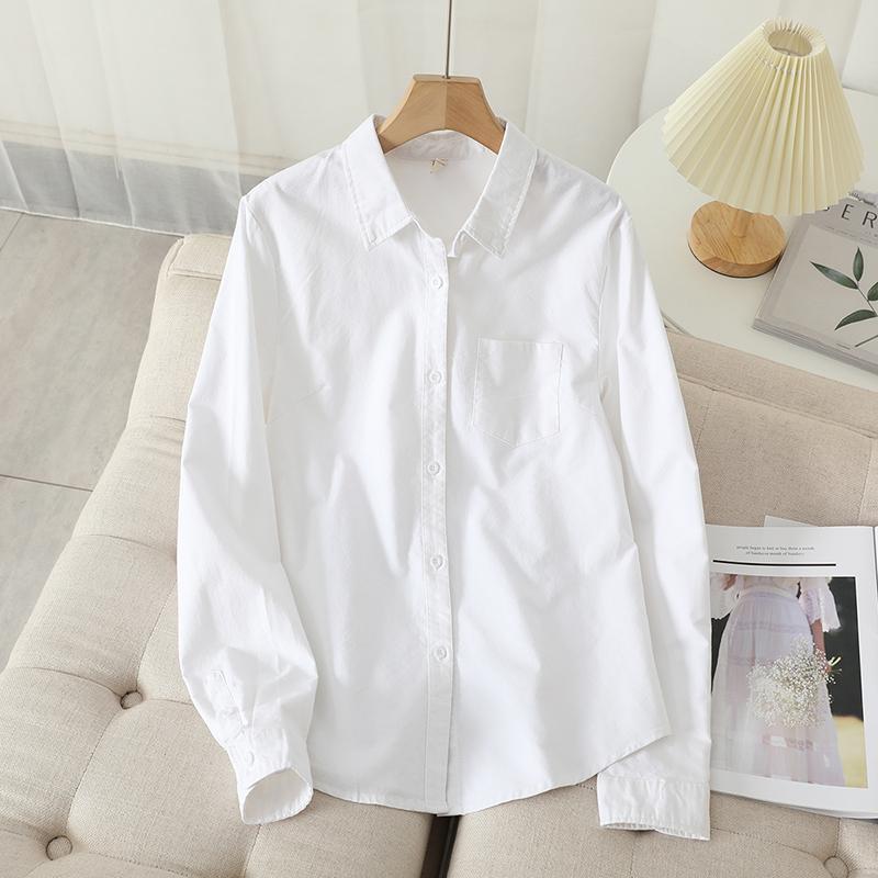 Casual Cotton Women's Oxford Shirt Autumn Good Quality Woman Blouse and Tops Lady White Blue Striped Shirts Clothes